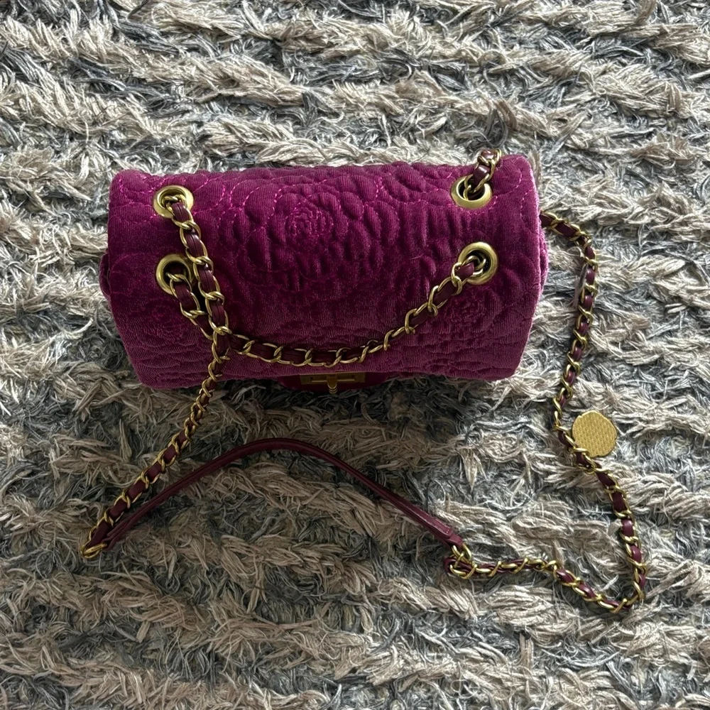 Plush Quilted Pink Shoulder Bag with Chain Strap Gold Hardware